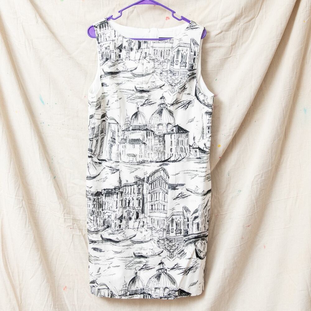 NWT CHETTA B Sz 16 Cotton Sleeveless Dress Black White Print Venice Italy
